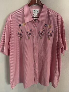 Quacker Factory Patriotic USA Striped Short-Sleeve Button-Down Shirt 3X